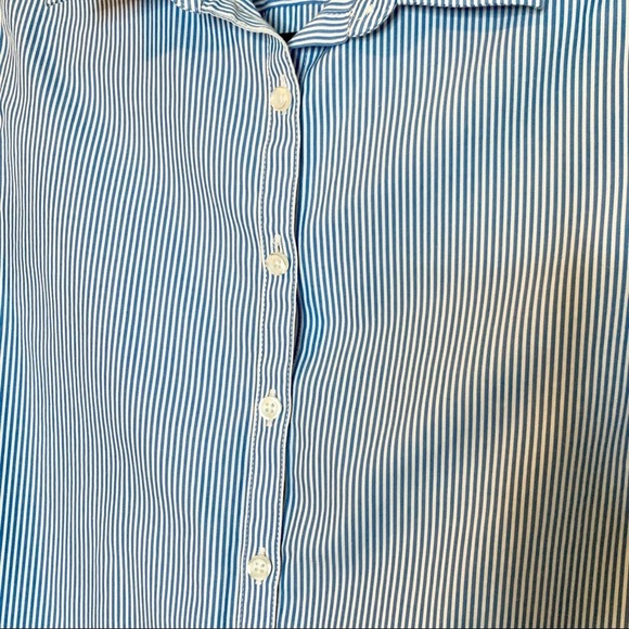 LANDS' END Blue & White Striped Button Down Shirt - Picture 4 of 8